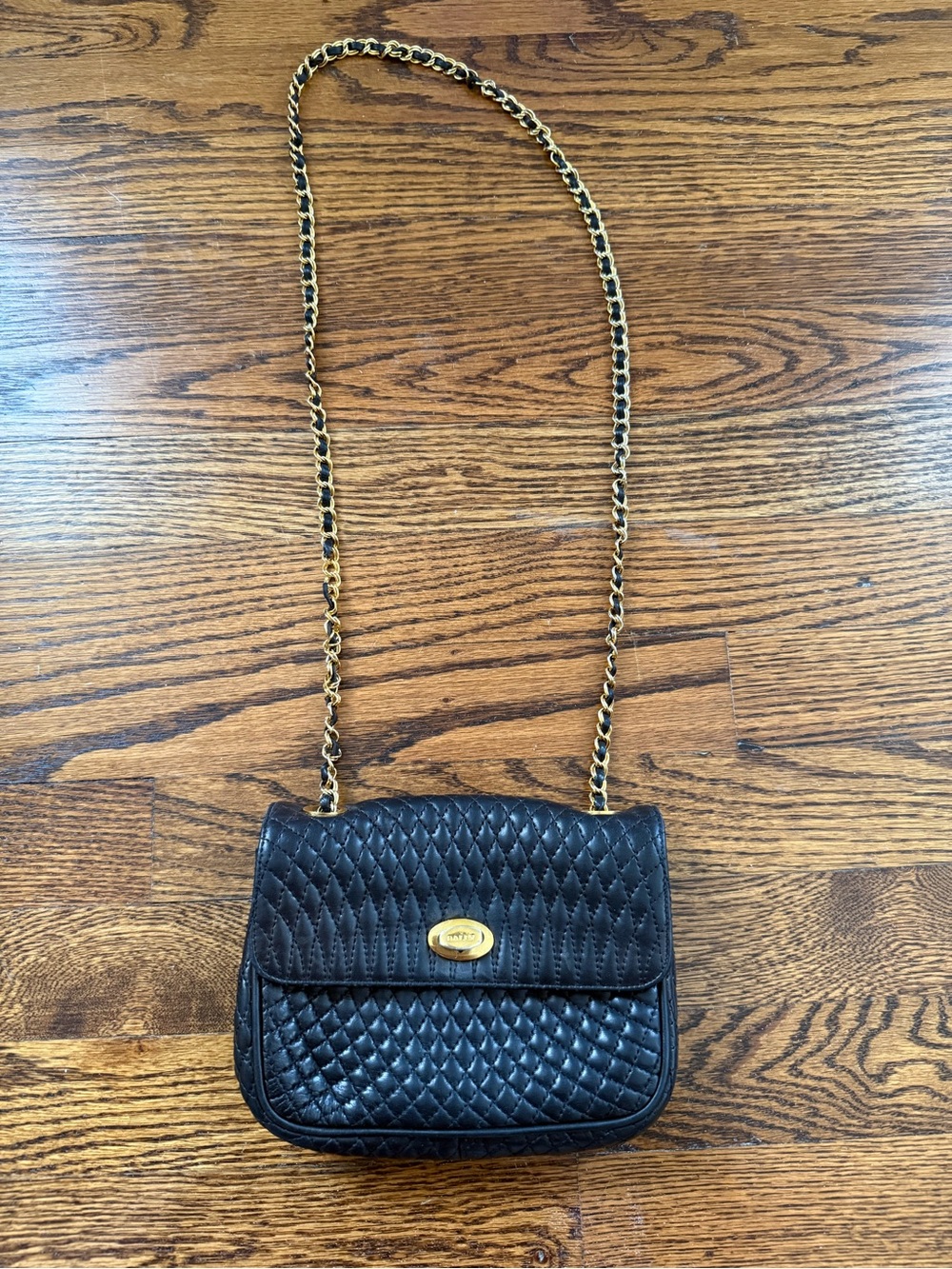 Bally Black Quilted Crossbody with Gold Chain